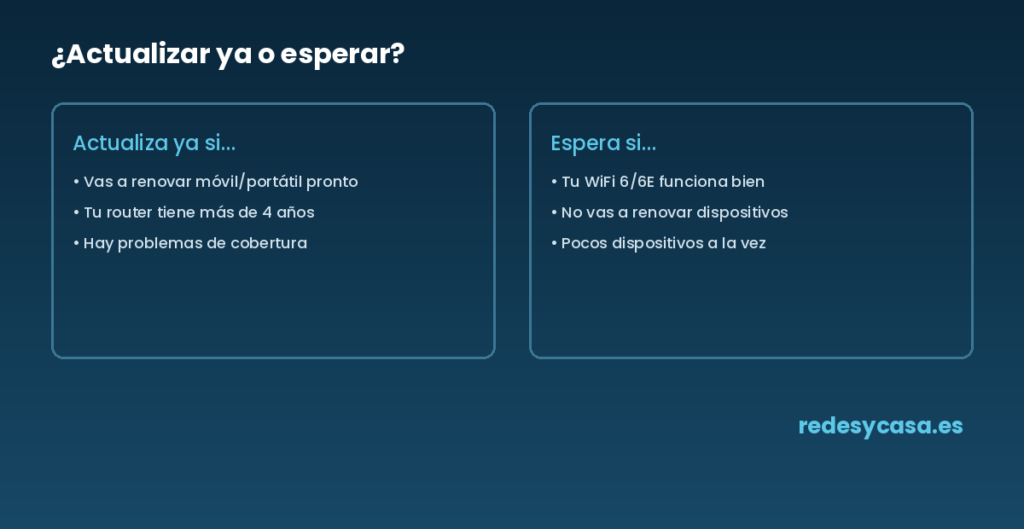 Tabla de decisión: cuándo actualizar a WiFi 7 y cuándo esperar
