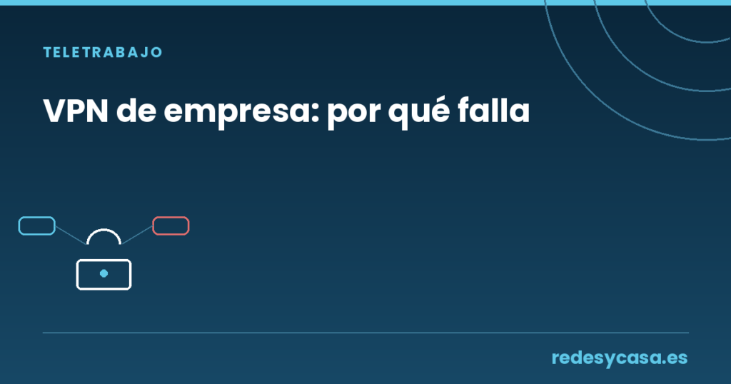 VPN de empresa por qué falla — candado con dos redes en conflicto