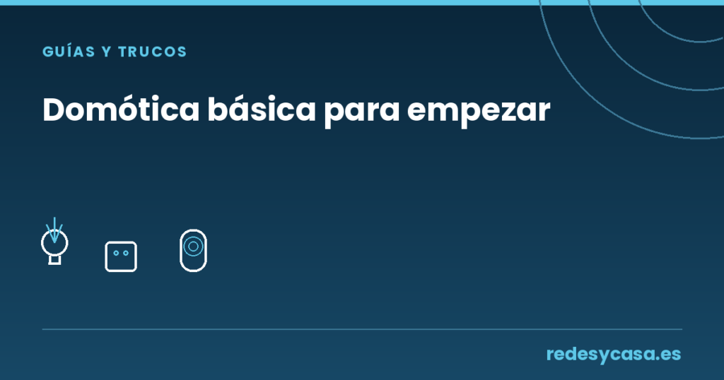 Domótica básica — bombilla, enchufe inteligente y altavoz con asistente de voz