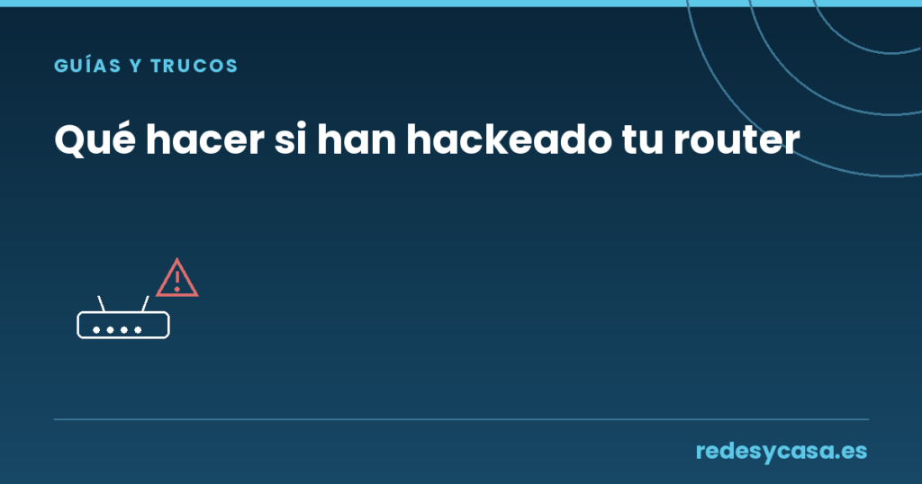 Router hackeado — icono de router con triángulo de alerta